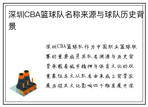 深圳CBA篮球队名称来源与球队历史背景